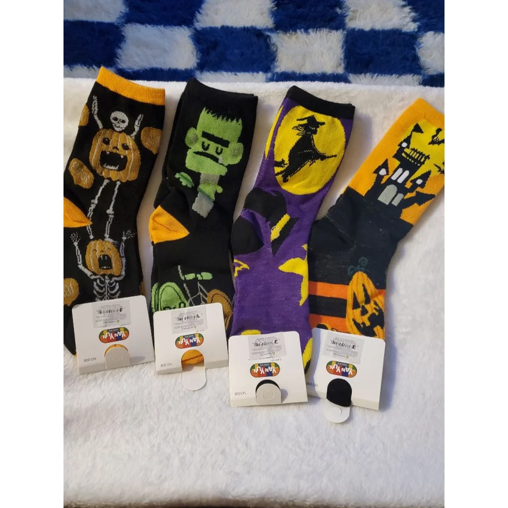 Boo! Be stylish this Halloween 4 pack Multi-Color spooky unisex socks